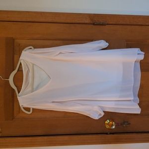 White Amoin Long Open Sleeve Cold Shoulder Chiffon V Neck Tunic Blouse Size M